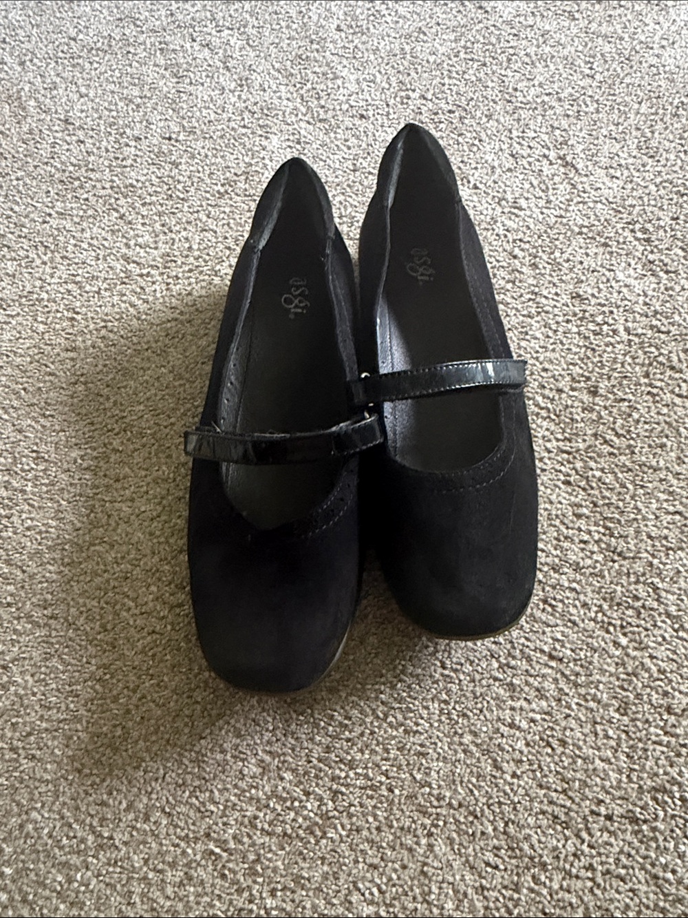Black Mary Jane Suede Flats with Patent Strap - Classic Women's Loafers